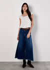 Ditsy Floral Pointelle Bubble Hem Top, Cream, large