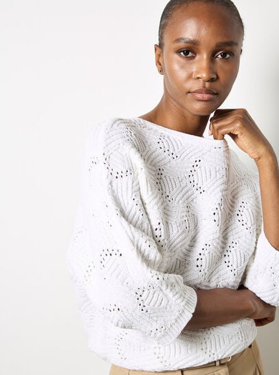 Textured Pointelle Batwing Jumper