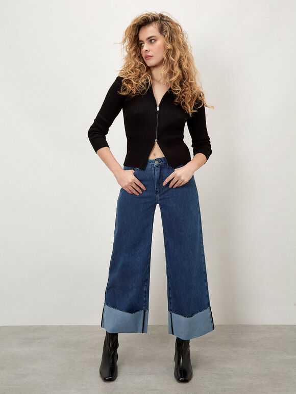 Ikeda Wide Leg Cropped Jeans, Blue, large