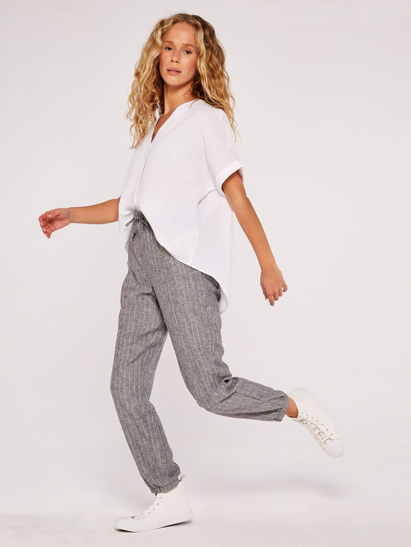 Textured Cotton Pleat Front Top, White, large