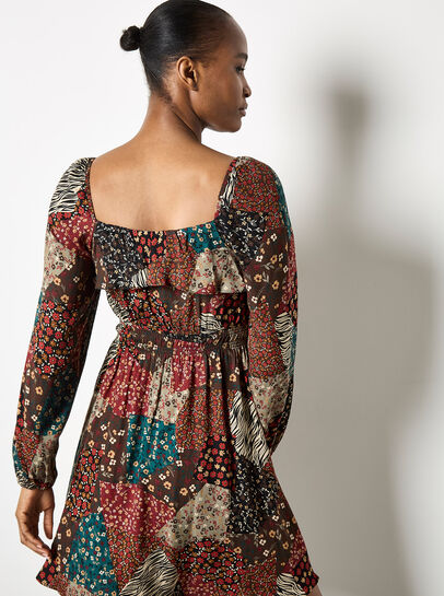 Patchwork Print Boho Mini Dress