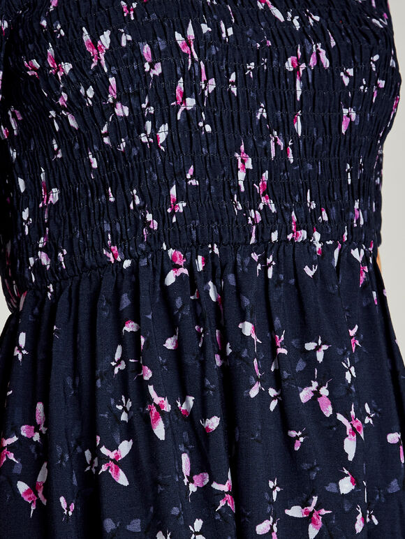 Navy Smock Butterfly Bardot Top, Navy, large