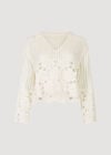 Open Collar Floral Crochet Top, White, large