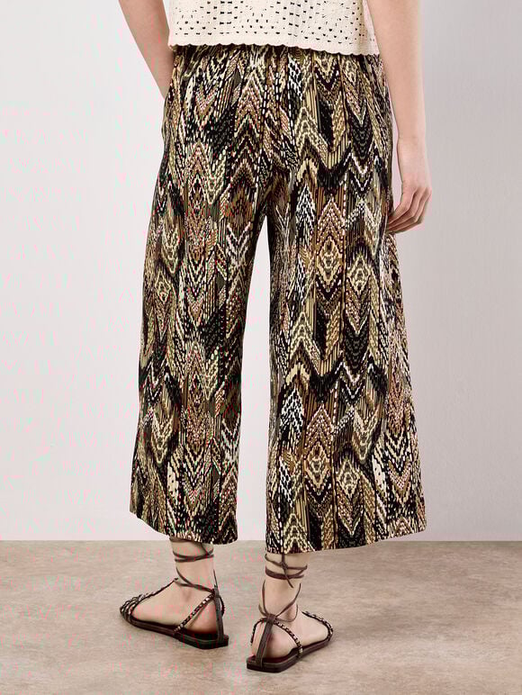 Chevron Print Culotte Trousers, Khaki, large