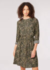 Animal Smocked Waist Mini Dress, Khaki, large