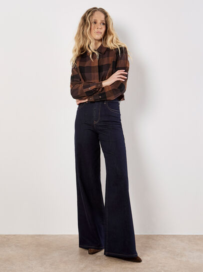 Check Print Cropped Shirt