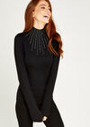 Black Gem And Studs Mock Neck Jumper, Black, large