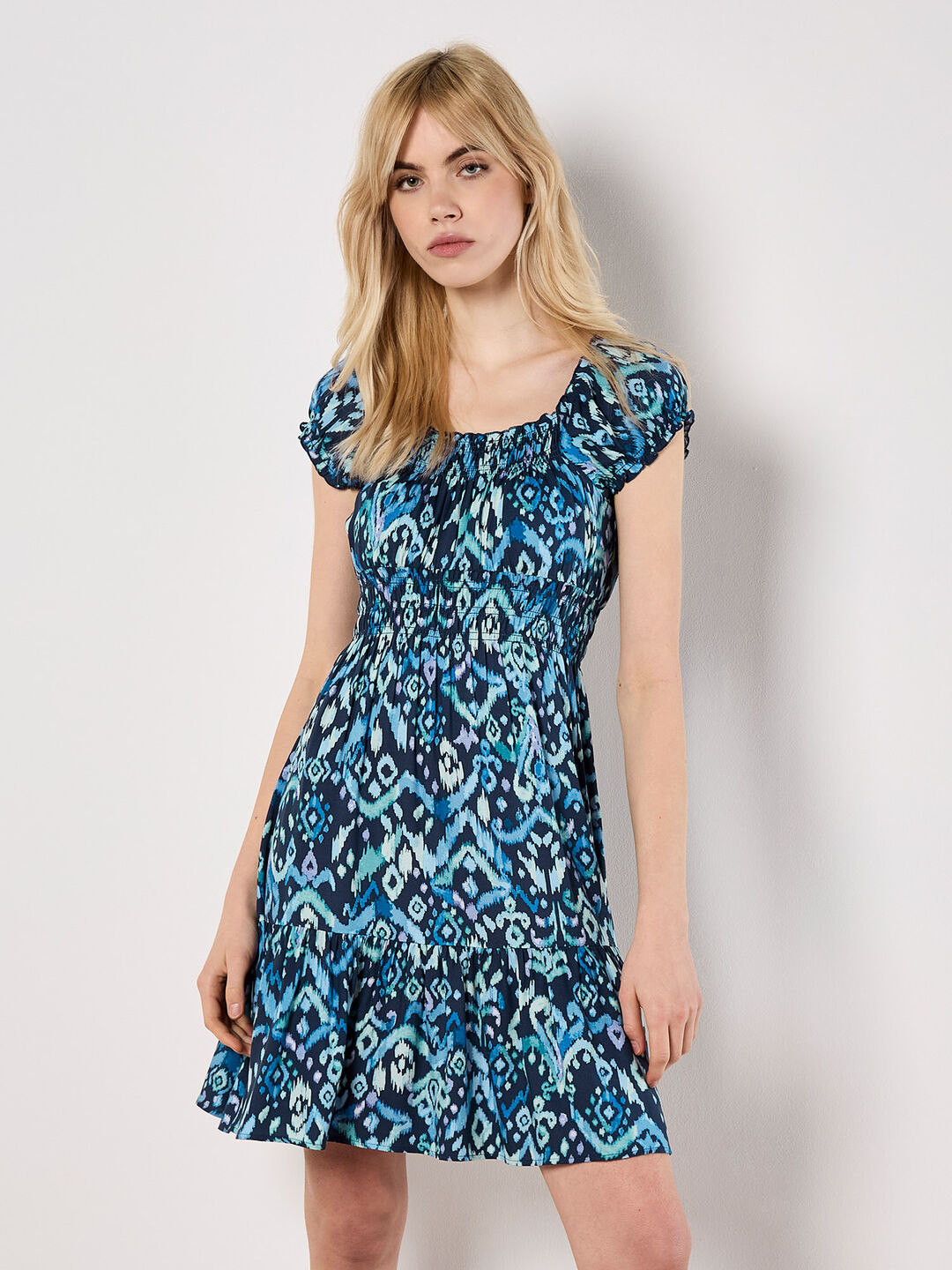 Colourful Ikat Milkmaid Mini Dress