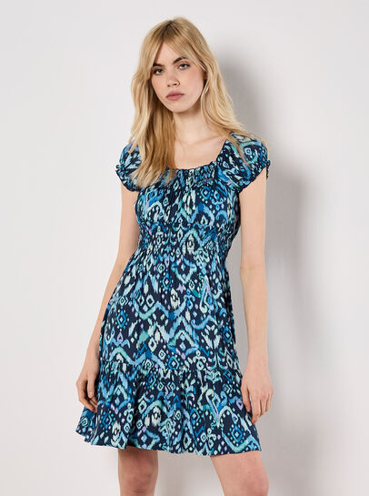 Colourful Ikat Milkmaid Mini Dress