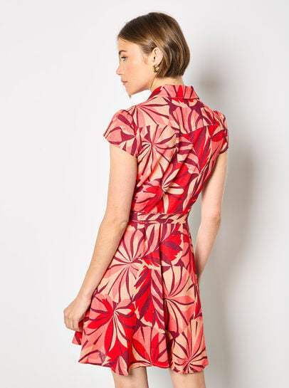 Tropical Leaf Shirt Mini Dress