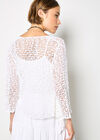 Mesh Popcorn Knit Shrug, White, large
