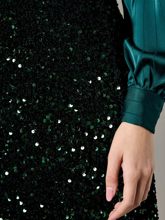 Velvet Sequin Bodycon Mini Skirt, Green, large