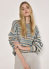 Multicoloured Stripe Aran Jumper, Teal, large