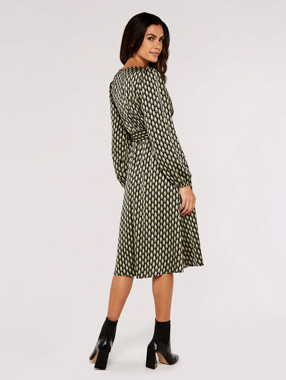 Teardrop Satin Midi Dress, Khaki, large