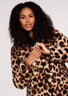Reversible Leopard Faux Fur Puffer Coat, Black, large