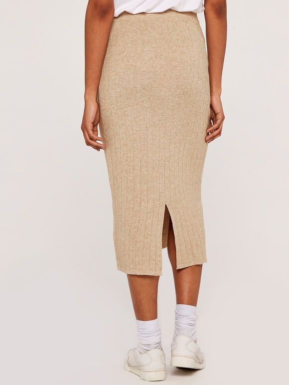 Ribbed Knit Skirt, Stone, large