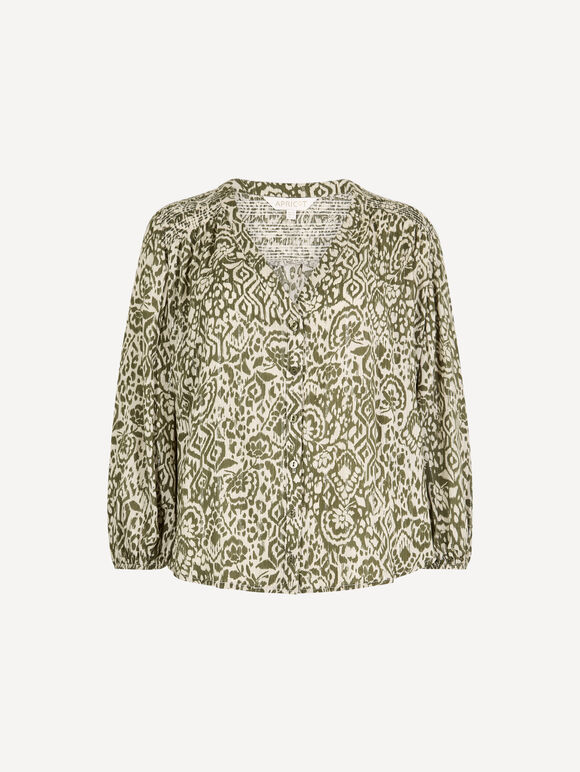 Ikat Shimmer Blouse, Khaki, large