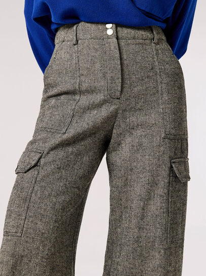 Herringbone Wide Leg Cargo Trousers