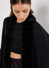 Faux Fur Trim Waterfall Cape, Black, large