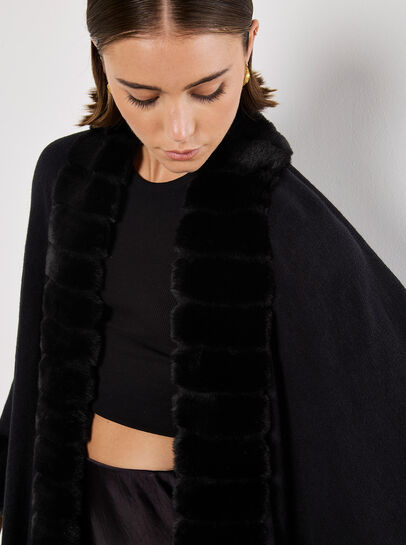 Faux Fur Trim Waterfall Cape