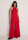 Halter Neck Wide-Leg Jumpsuit, Red, large