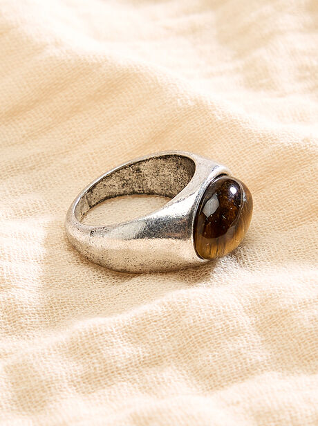 Silver Tone Brown Stone Ring