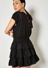 Linen Blend Ruffle Tiered Mini Skirt, Black, large