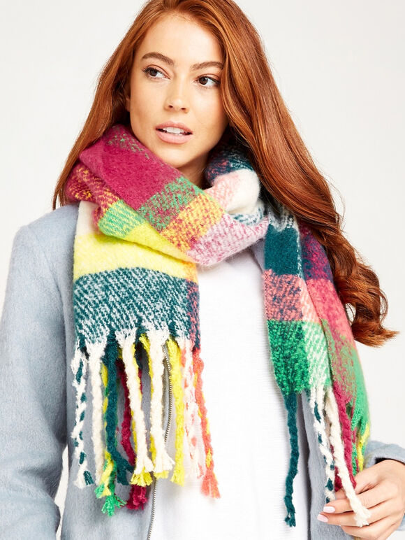 Multi Plaid Chunky Scarf, Assorted, large
