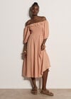 Smocked Bardot Maxi Dress, Peach, large