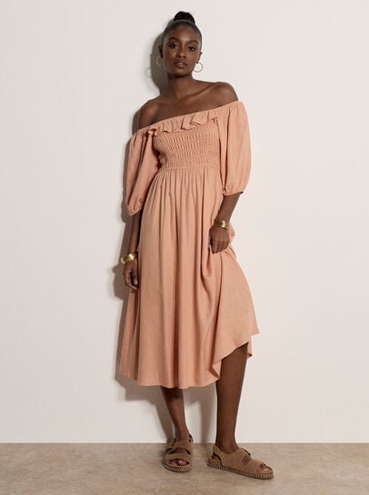 Smocked Bardot Maxi Dress