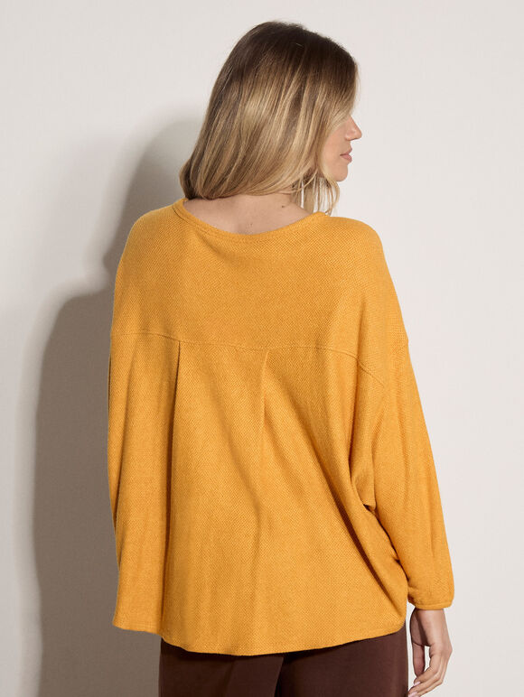 Honeycomb Knit Oversized Top, Mustard, large