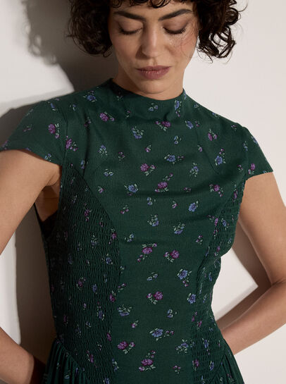 Floral Crepe Smocked Midi Dress
