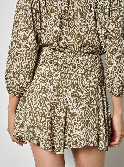 Ikat Shimmer Ruffle Mini Skirt