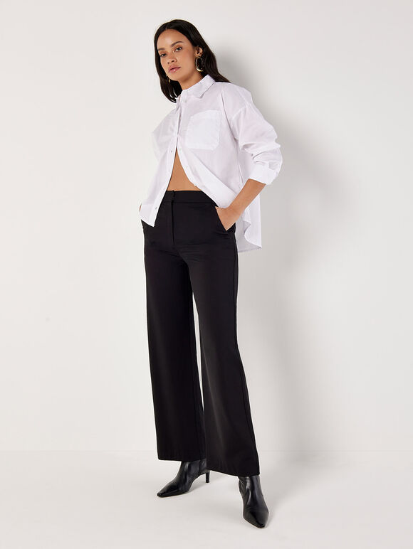 Tailored Straight-Leg Trousers, Black, large