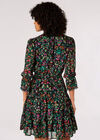 Gold Foil Ornate Floral Mini Dress, Black, large