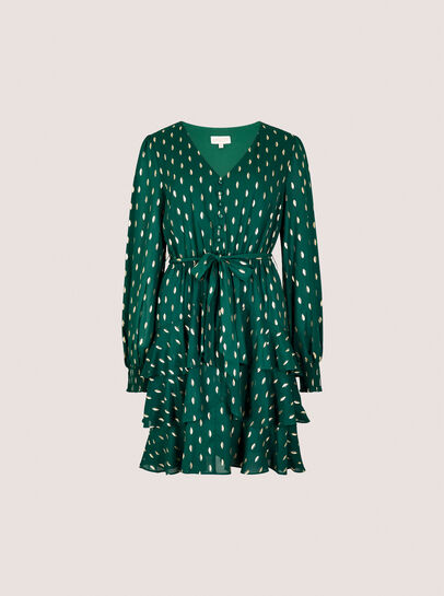 Gold Foil Spot Tiered Mini Dress