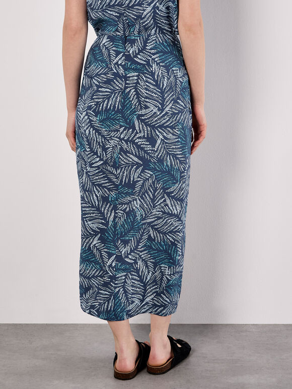 Batik Leaf Wrap Midi Skirt, Blue, large