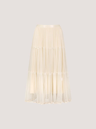 Bow Tiered Mesh Midi Skirt
