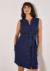 Textured Cotton Button Down Mini Dress, Navy, large