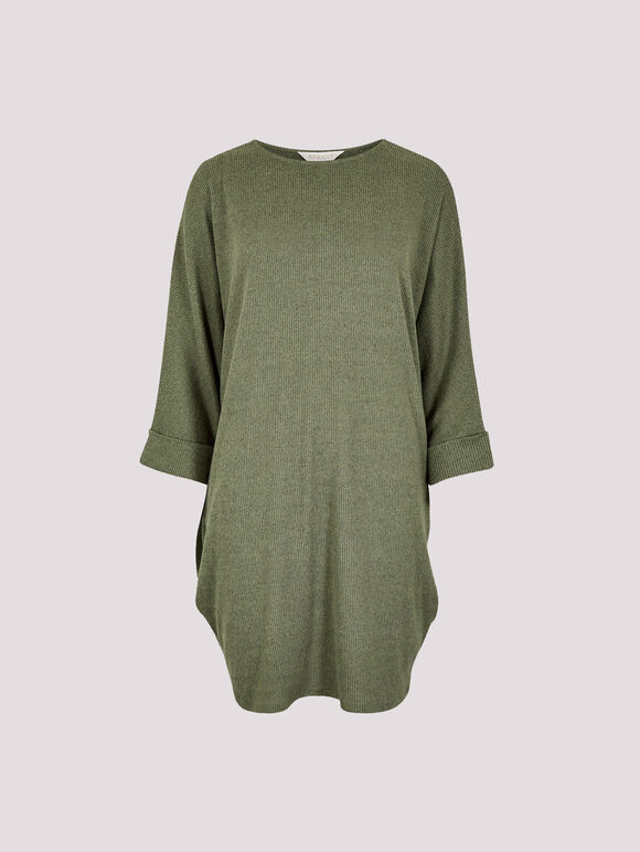 Ribbed Cocoon Mini Dress, Khaki, large