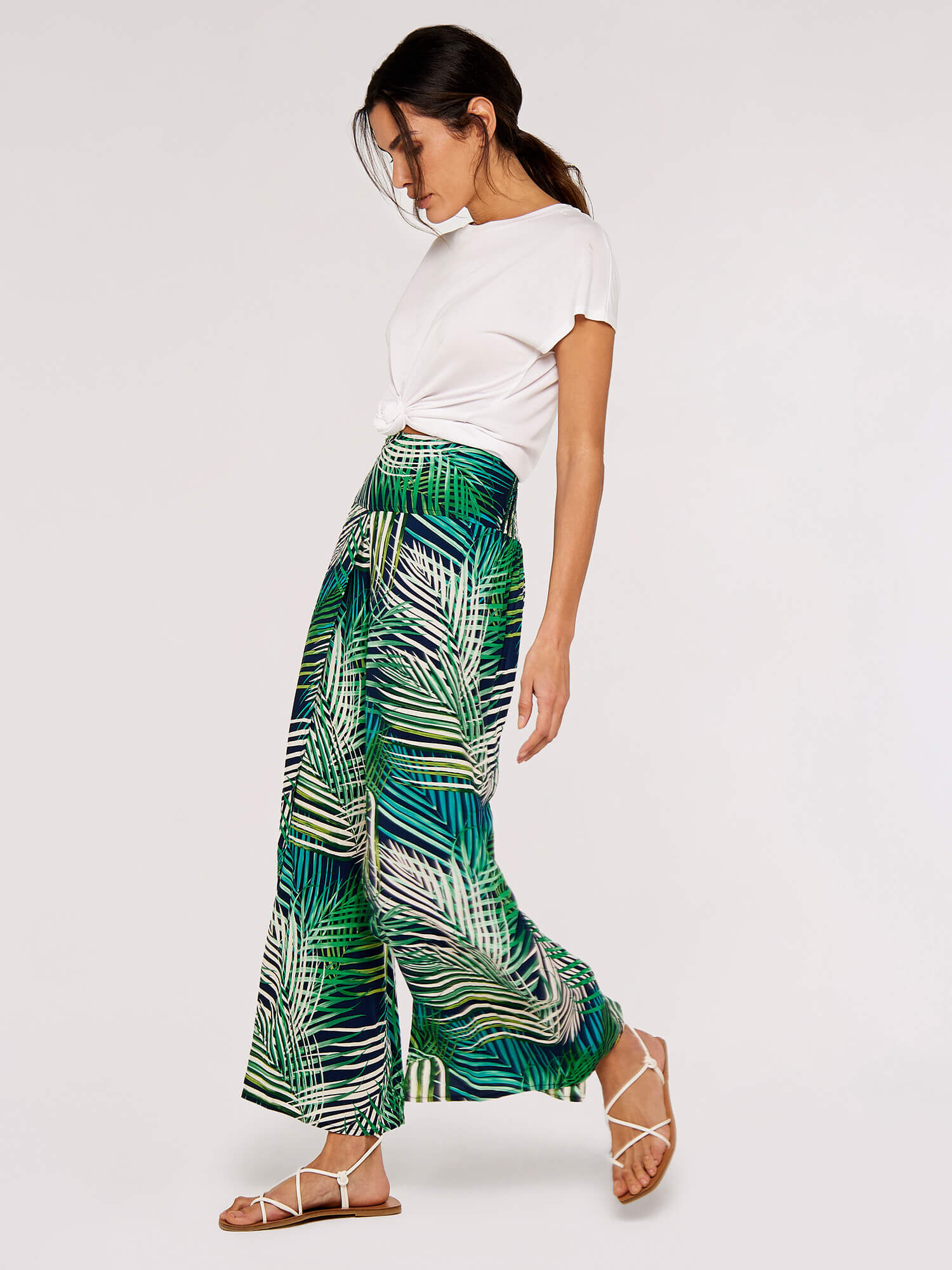 Tropical Leaves Wrap Trousers Apricot Clothing