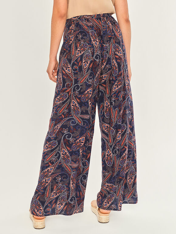 Paisley Wrap Split Leg Trousers, Navy, large