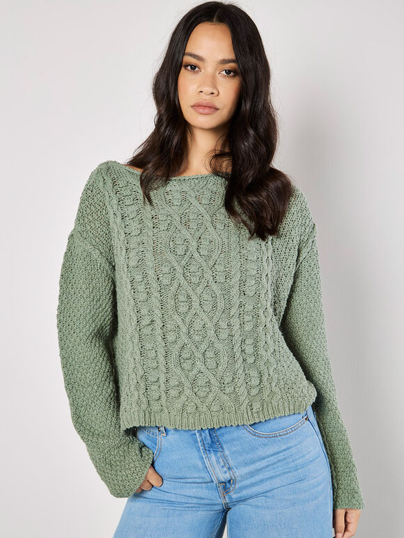 Cable Knit Jumper, Mint, large