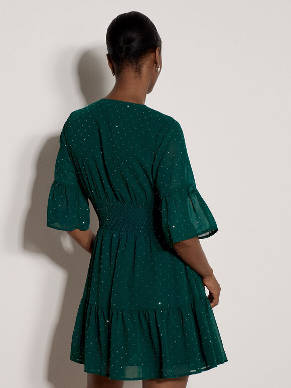 Diamante Chiffon Mini Dress, Pine Green, large