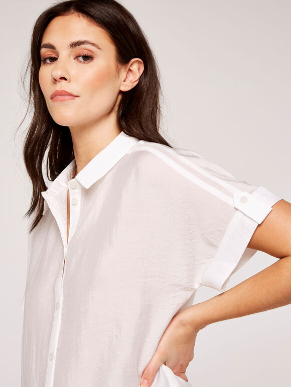 Turn Up Sleeve Cropped Shirt, White, large