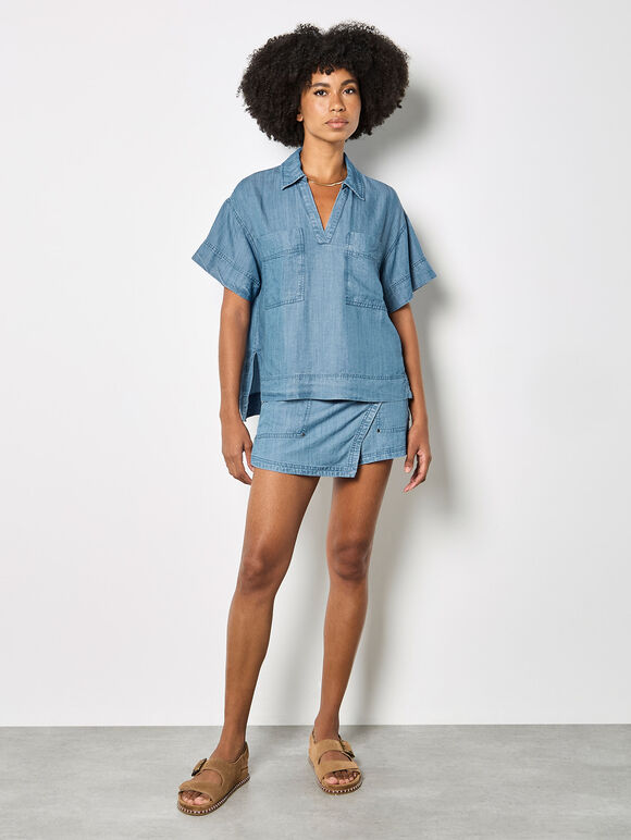 Lightweight Denim Blouse, Blue, large