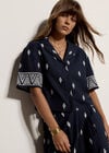 Cotton-Blend Embroidered Shirt, Navy, large