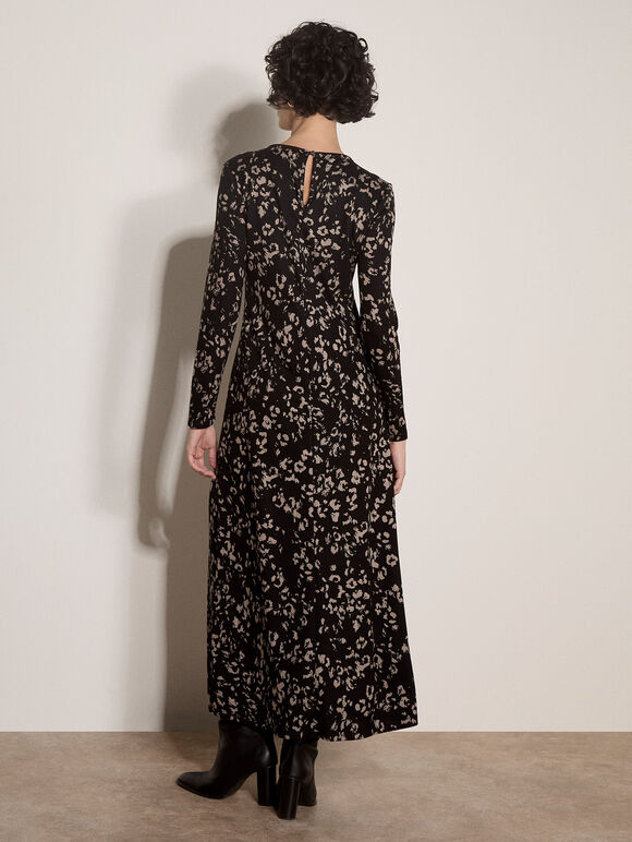 Jersey Knit Leopard Print Maxi Dress, Grey, large