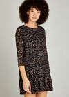 Black Leopard Chiffon Ruffle Hem Dress, Black, large