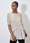 Knitted Mesh Layered Tunic Top, Stone, large